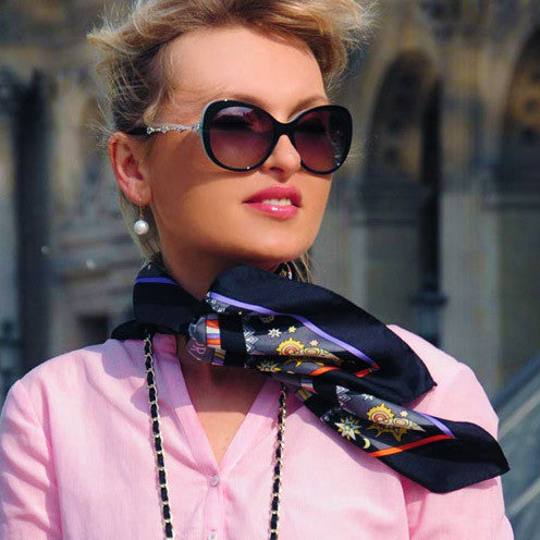 Astrology black scarf featuring the twelve zodiac signs  by ANNE TOURAINE Paris™ scarves ties as a neck scarf (2)