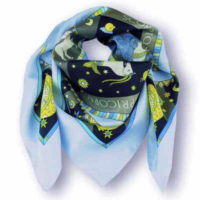 Astrology blue scarf featuring the twelve zodiac signs  by ANNE TOURAINE Paris™ scarves (1)