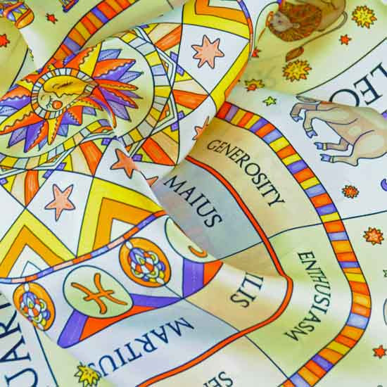 Astrology white scarf featuring the twelve zodiac signs  by ANNE TOURAINE Paris™ scarves (3)