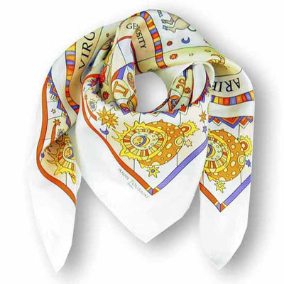 Astrology white scarf featuring the twelve zodiac signs  by ANNE TOURAINE Paris™ scarves (1)