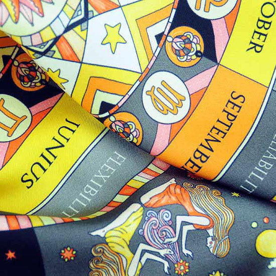 Astrology yellow and black scarf featuring the twelve zodiac signs  by ANNE TOURAINE Paris™ scarves (3)