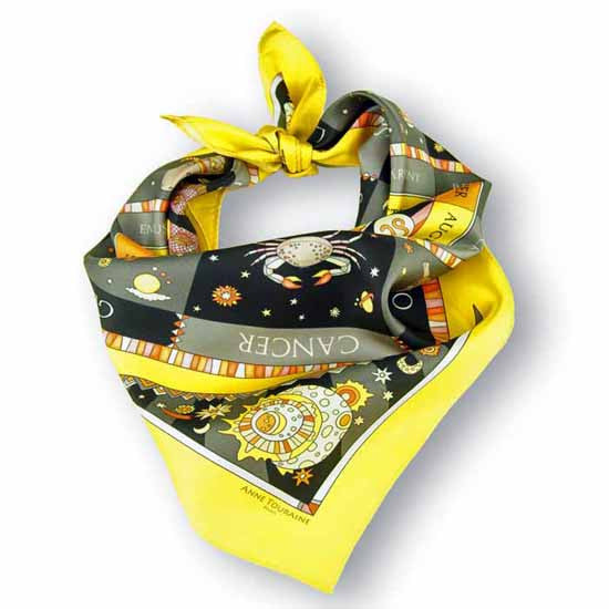 Astrology yellow and black scarf featuring the twelve zodiac signs  by ANNE TOURAINE Paris™ scarves (1)