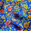 Blue floral silk scarf made in France by ANNE TOURAINE Paris™ scarves (3)