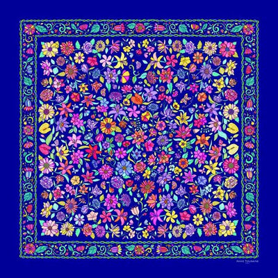 Blue floral silk scarf made in France by ANNE TOURAINE Paris™ scarves (2)