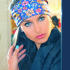 Blue floral silk scarf made in France by ANNE TOURAINE Paris™ scarves tied as a large and trendy headband