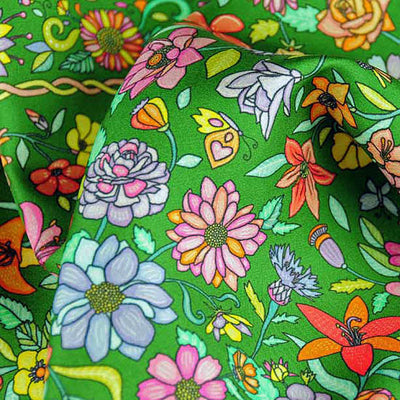 Green floral silk scarf made in France by ANNE TOURAINE Paris™ scarves (3)