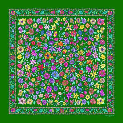 Green floral silk scarf made in France by ANNE TOURAINE Paris™ scarves (2)