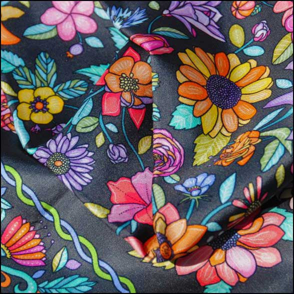 Floral French scarf, 100% silk, grey color, by ANNE TOURAINE Paris™ scarves (3)