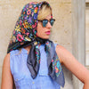 Floral French scarf, 100% silk, grey color, by ANNE TOURAINE Paris™ scarves tied as a head scarf a la Jackie Kennedy