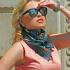 Floral French scarf, 100% silk, grey color, by ANNE TOURAINE Paris™ scarves tied as a bandana neck scarf