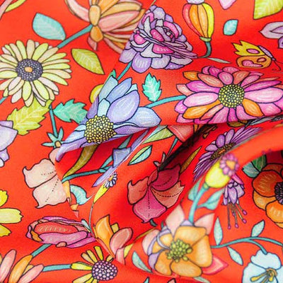 Red Floral scarf, 100% silk twill, made in France by ANNE TOURAINE Paris™ scarves (3)
