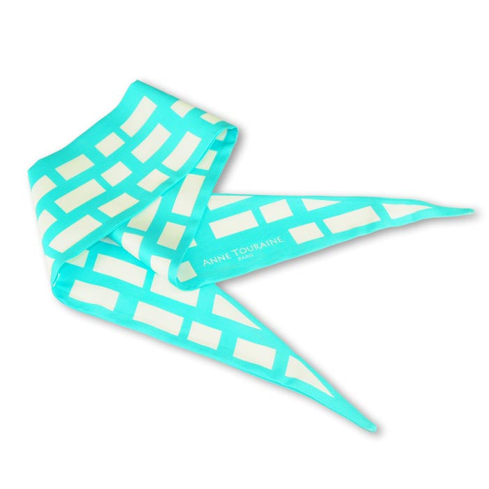 Silk twillies: turquoise blue and white silk twilly by ANNE TOURAINE Paris™