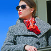 Red Floral scarf, 100% silk twill, made in France by ANNE TOURAINE Paris™ scarves tied as a large silk belt