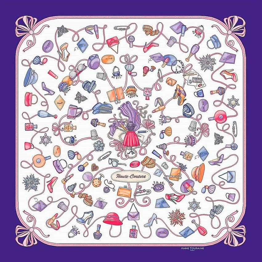 White and violet blue silk twill scarf made in France. Size 27x27". Hand rolled hem. Theme: fashion accessories. Scarf by ANNE TOURAINE Paris™ (2)