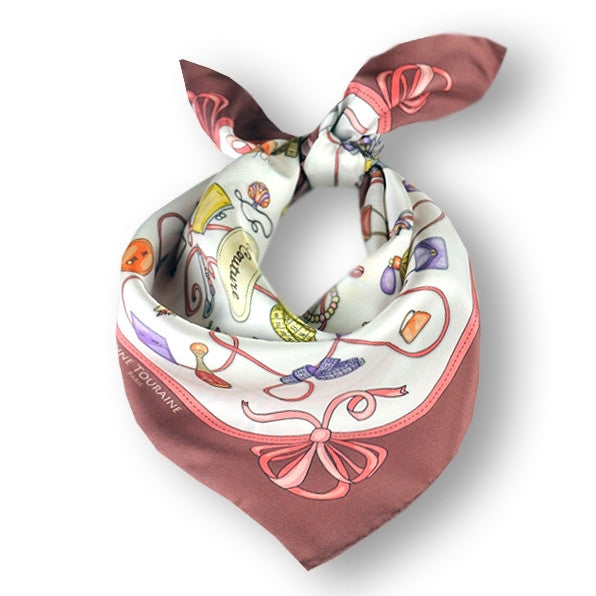 White and deep red silk twill scarf made in France. Size 27x27". Hand rolled hem. Theme: fashion accessories. Scarf by ANNE TOURAINE Paris™ (1)