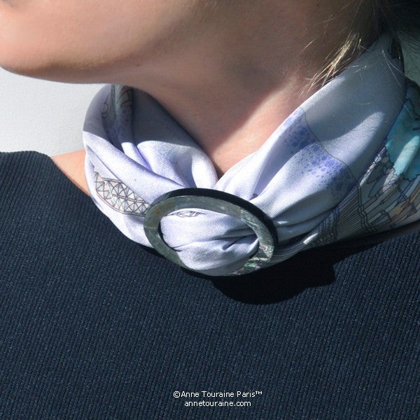 Abalone shell handcrafted scarf ring. Large size. A fun, essential, and versatile complementary to your ANNE TOURAINE Paris™ silk scarves. (3)