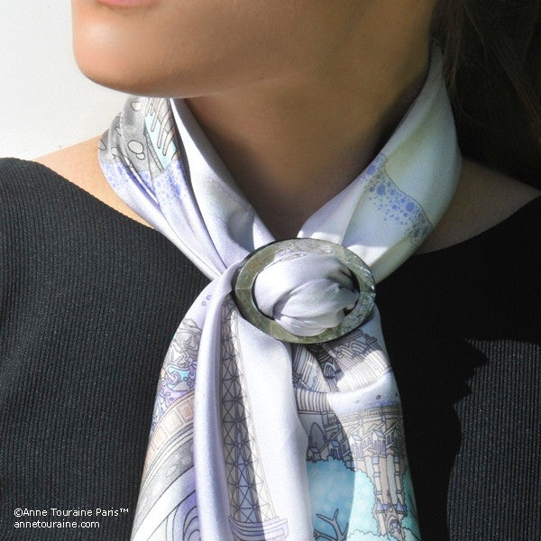 Abalone shell handcrafted scarf ring. Large size. A fun, essential, and versatile complementary to your ANNE TOURAINE Paris™ silk scarves. (2)