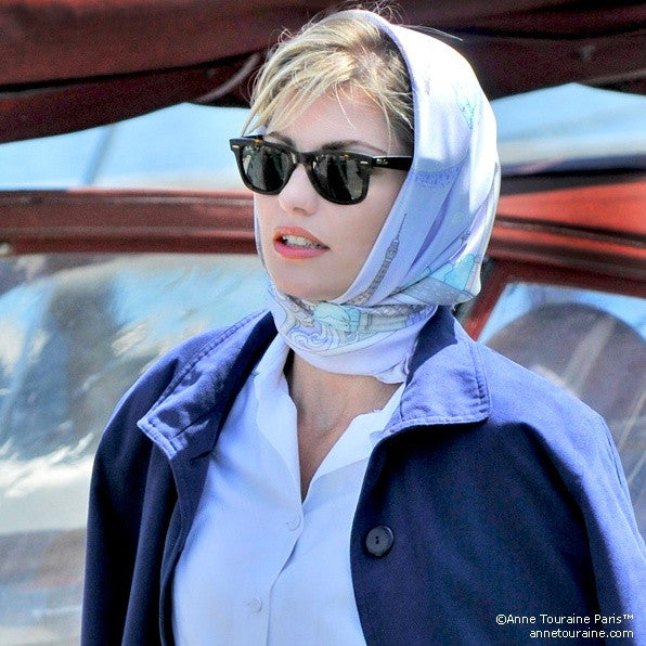 Lavender blue silk twill scarf made in France. Size 36x36". Hand rolled hem.Theme: Paris monuments. Scarf by ANNE TOURAINE Paris™ (5)