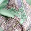 Pastel green silk twill scarf made in France. Size 27x27". Hand rolled hem.Theme: Paris monuments. Scarf by ANNE TOURAINE Paris™ (6)