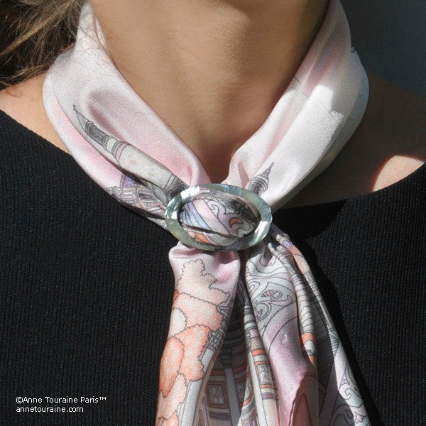 Abalone shell handcrafted scarf ring. Medium size. A fun, essential, and versatile complementary to your ANNE TOURAINE Paris™ silk scarves. (1)