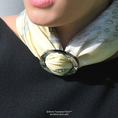Paua shell handcrafted scarf ring. Large size. A fun, essential, and versatile complementary to your ANNE TOURAINE Paris™ silk scarves. (3)