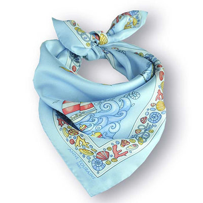 Light blue silk twill scarf made in France. Size 27x27". Hand rolled hem. Nautical theme. Scarf by ANNE TOURAINE Paris™ (1)