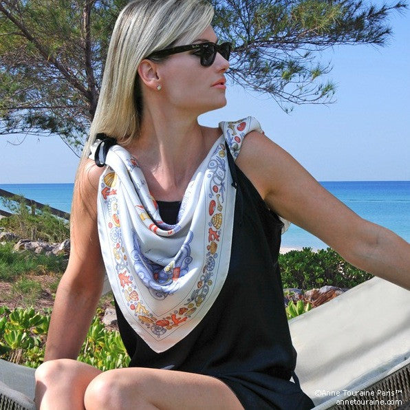 French silk scarves - twill - nautical - grey - 36x36 - ANNE TOURAINE  Paris™ Scarves & Foulards