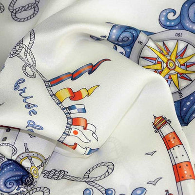 White silk twill scarf made in France. Size 27x27". Hand rolled hem. Nautical theme. Scarf by ANNE TOURAINE Paris™ (6)