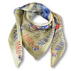 Beige silk twill scarf made in France. Size 36x36". Hand rolled hem. Theme: Paris New York. Scarf by ANNE TOURAINE Paris™ (1)