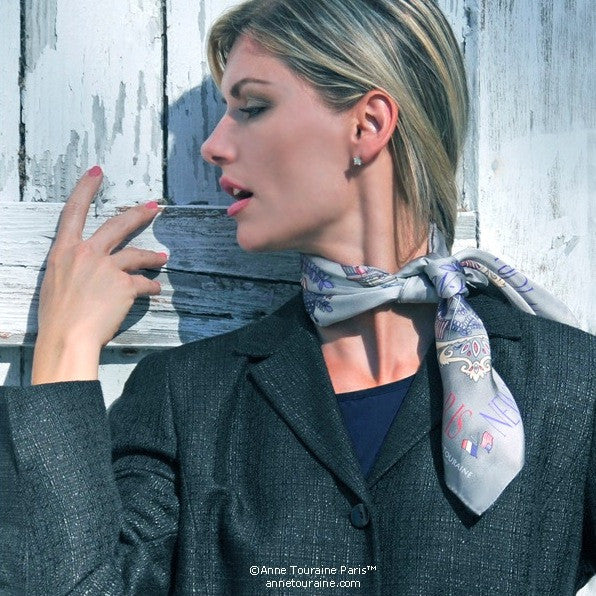 French silk scarves - twill - paris - new york - grey - 27x27