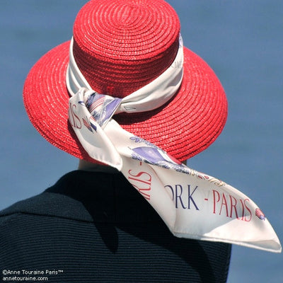 White silk twill scarf made in France. Size 36x36". Hand rolled hem. Theme: Paris New York. Scarf by ANNE TOURAINE Paris™(5)