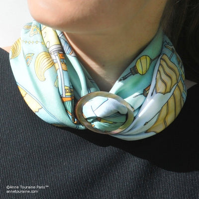 Brown mother of pearl handcrafted scarf ring. Large size. A fun, essential, and versatile complementary to your ANNE TOURAINE Paris™ silk scarves. (3)