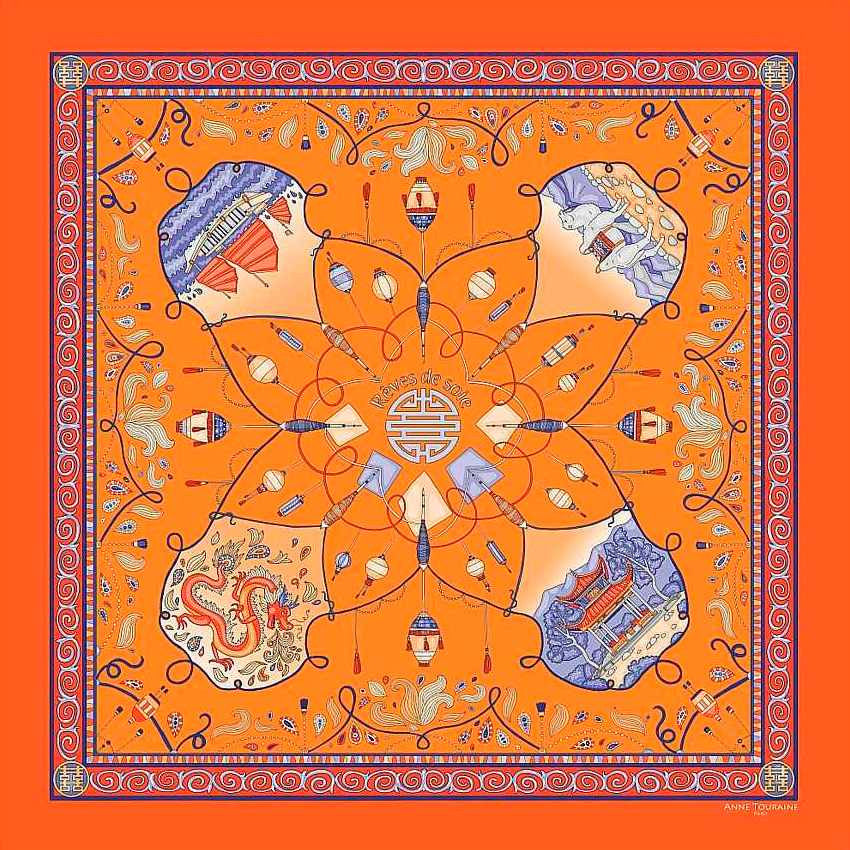 The Garden of Orange Pearls Silk Scarf Art Nouveau Design by Tal Angel
