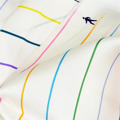 White silk twill scarf with multicolor stripes. Made in France. Size 27x27". Hand rolled hem. Scarf by ANNE TOURAINE Paris™ (7)
