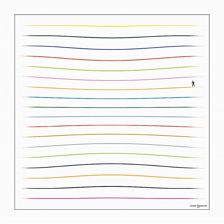 White silk twill scarf with multicolor stripes. Made in France. Size 27x27". Hand rolled hem. Scarf by ANNE TOURAINE Paris™ (2)