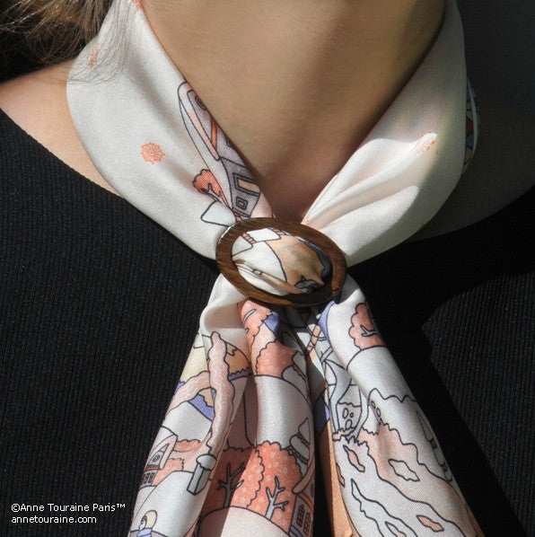 Exotic wood handcrafted scarf ring. Medium size. A fun, essential, and versatile complementary to your ANNE TOURAINE Paris™ silk scarves. (1)