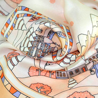 Peach silk twill scarf made in France. Size 27x27". Hand rolled hem. Winter theme inspired by Doctor Zhivago. Scarf by ANNE TOURAINE Paris™ (6)