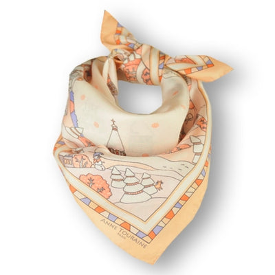 Peach silk twill scarf made in France. Size 27x27". Hand rolled hem. Winter theme inspired by Doctor Zhivago. Scarf by ANNE TOURAINE Paris™ (1)