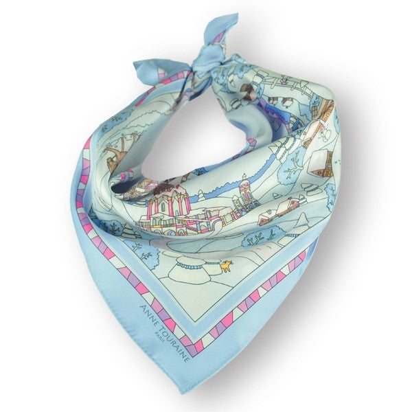 Light blue silk twill scarf made in France. Size 27x27". Hand rolled hem. Winter theme inspired by Doctor Zhivago. Scarf by ANNE TOURAINE Paris™ (1)