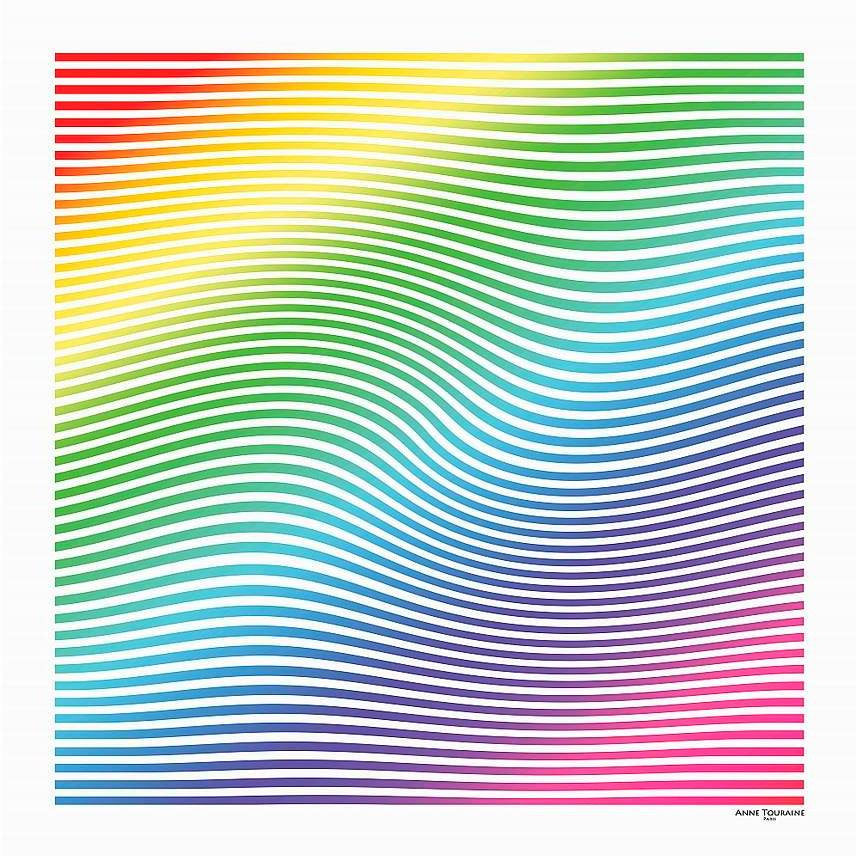 Multicolor and versatile silk twill scarf with stripes. Made in France. Size 27x27". Hand rolled hem. Scarf by ANNE TOURAINE Paris™ (2)