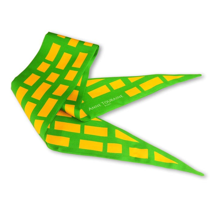 Silk twillies: green and orange silk twilly by ANNE TOURAINE Paris™