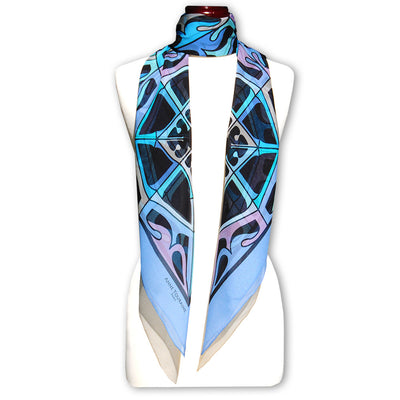 Extra large and lightweight chiffon silk scarf, lavender blue and black, by ANNE TOURAINE Paris™