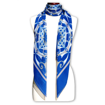 Extra large and lightweight chiffon silk scarf, blue color, by ANNE TOURAINE Paris™
