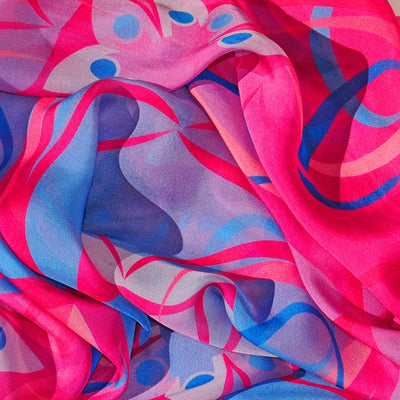 Extra large and lightweight chiffon silk scarf, pink and turquoise, by ANNE TOURAINE Paris™