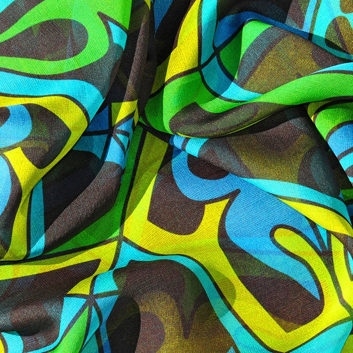 Extra large and lightweight chiffon silk scarf, teal and black, by ANNE TOURAINE Paris™