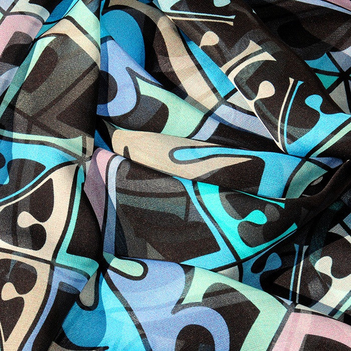 Extra large and lightweight chiffon silk scarf, lavender blue and black, by ANNE TOURAINE Paris™