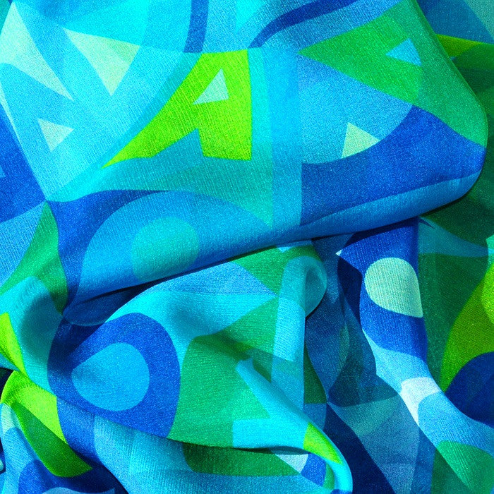 Extra large and lightweight chiffon silk scarf, blue and green color, by ANNE TOURAINE Paris™
