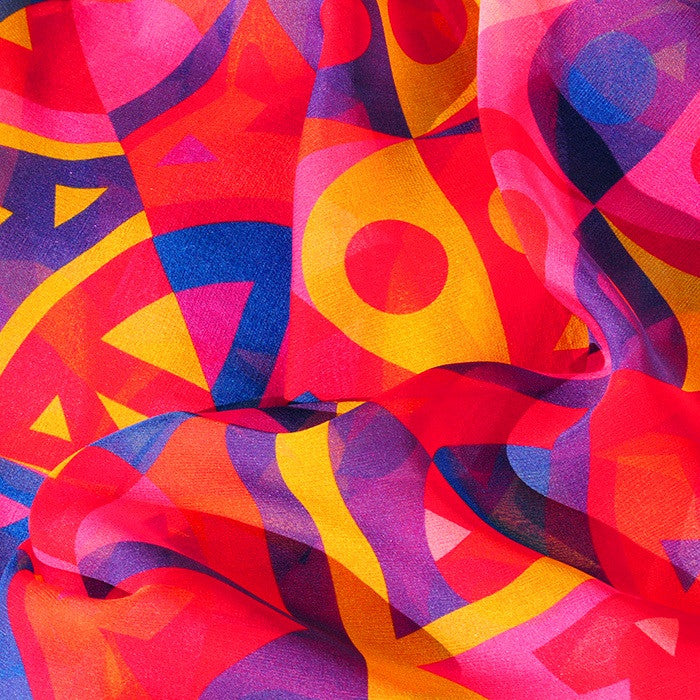 Extra large and lightweight chiffon silk scarf, cobalt blue, raspberry and yellow, by ANNE TOURAINE Paris™