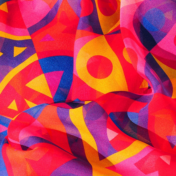 SILK CHIFFON SCARF - PROVENCE - Cobalt-Raspberry - 54