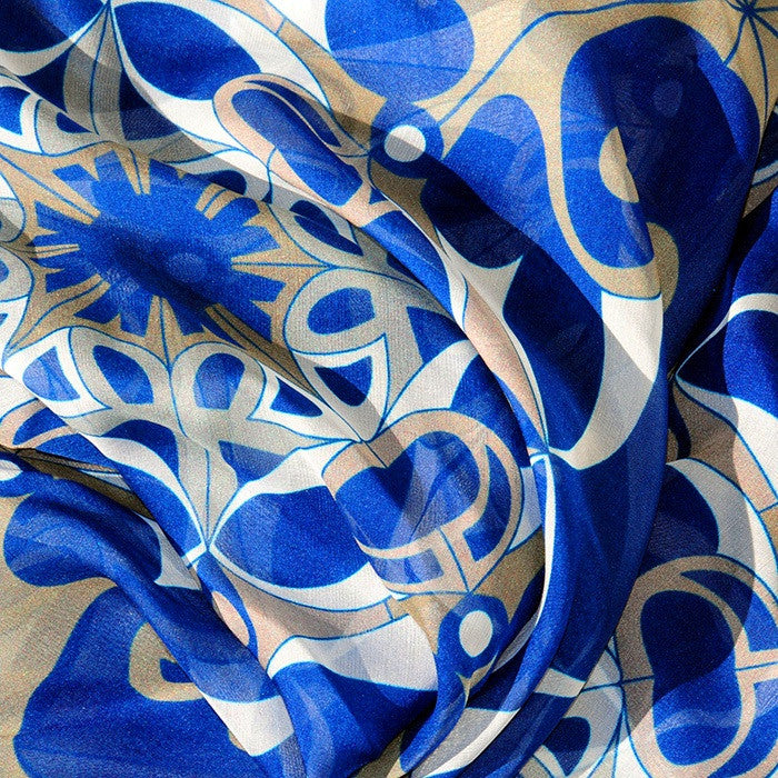 Extra large and lightweight chiffon silk scarf, blue color, by ANNE TOURAINE Paris™